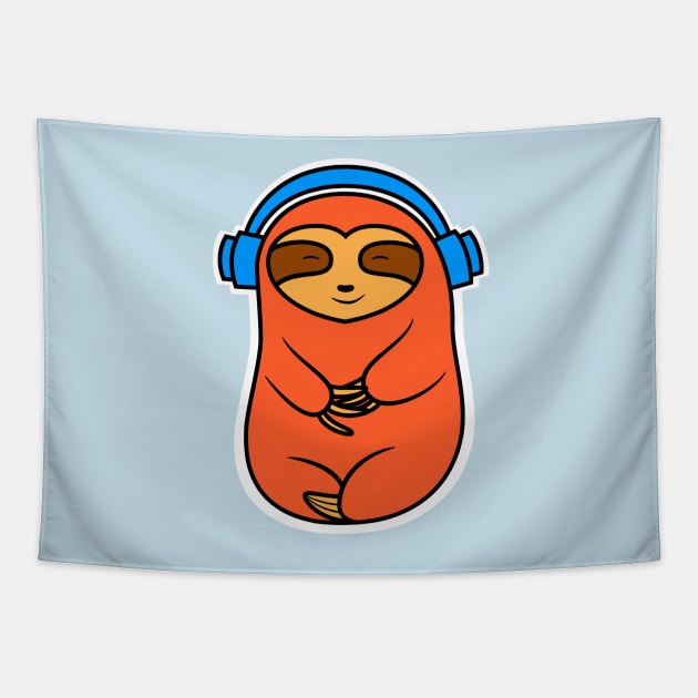Happy Orange Sloth Listening to Music Tapestry by SubtleSplit
