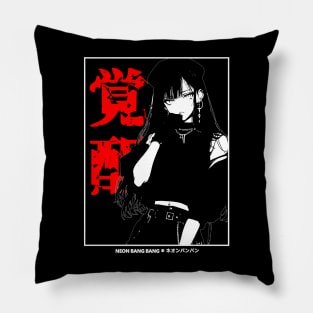 Japanese Streetwear Goth Grunge Anime Girl Manga Aesthetic Black and White Pillow