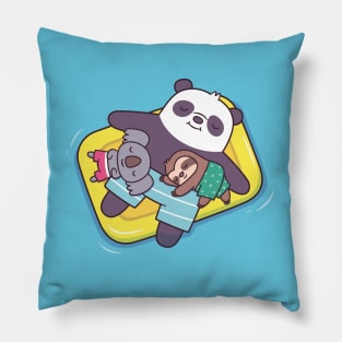 Cute Koala, Sloth and Panda Chilling on Pool Float Pillow