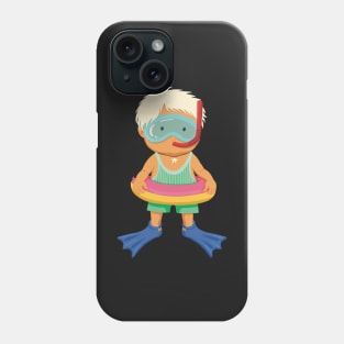 Cute little boy is on vacation dressed for snorkeling in the turquoise sea, no background Phone Case