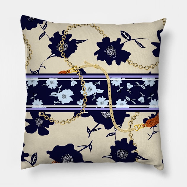 Floral pattern with gold chains, tassels, belts Pillow by ilhnklv