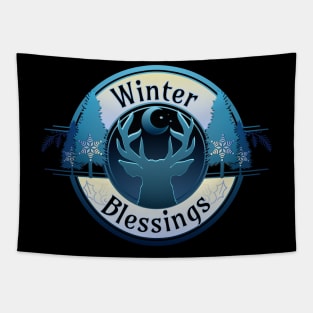 Winter Blessings Deer and Moon Badge Tapestry