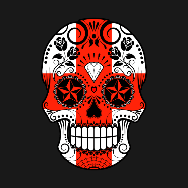 English Flag Sugar Skull with Roses by jeffbartels