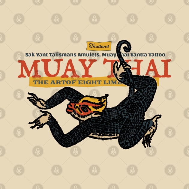 Vintage Muay Thai Tattoo Monkey by KewaleeTee