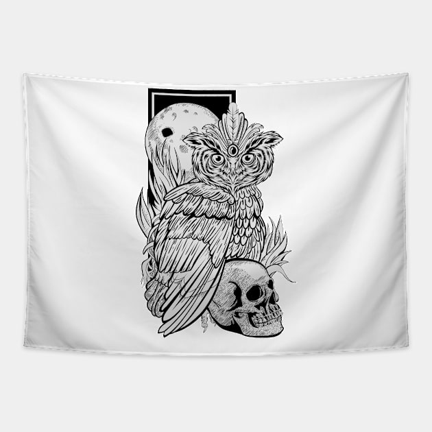 OWL BLACK AND WHITE COLOR Tapestry by Wifisign