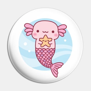 Cute Axolotl Mermaid Holding Starfish Pin