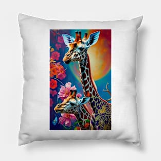 Giraffe Colorful Floral Flower Pillow