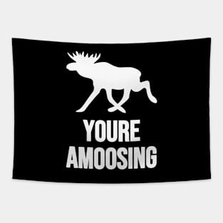 Youre Amoosing Walking White On Black Moose Silly Pun Tapestry