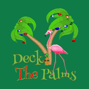 Deck The Palms Beach Flamingo Christmas T-Shirt