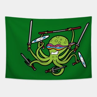 Cute Funny Kraken Ninja Multi-Tasking Monster Cartoon Tapestry