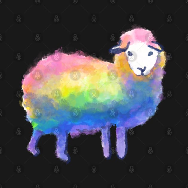 Pride Rainbow Fluffy Sheep Digital Watercolor Illustration by MariaWorkman