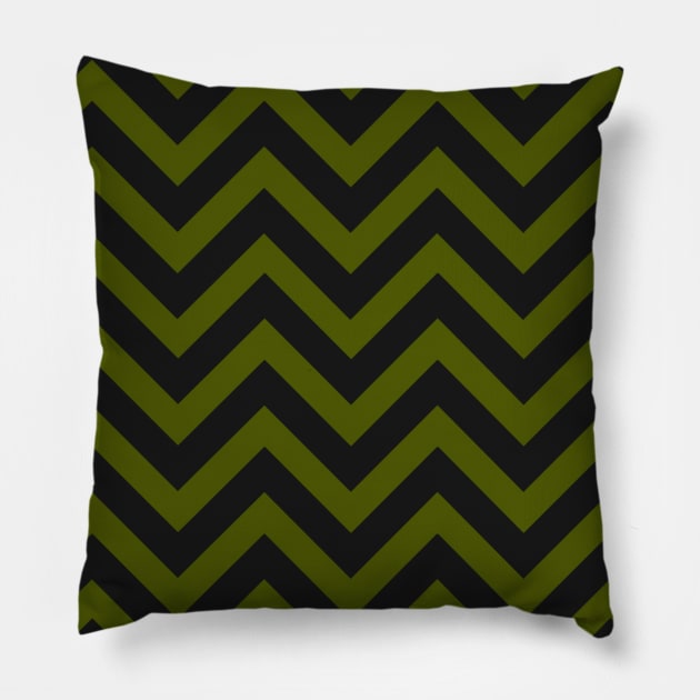 Black and Olive Green Chevron Zig Zag Pillow by OneThreeSix