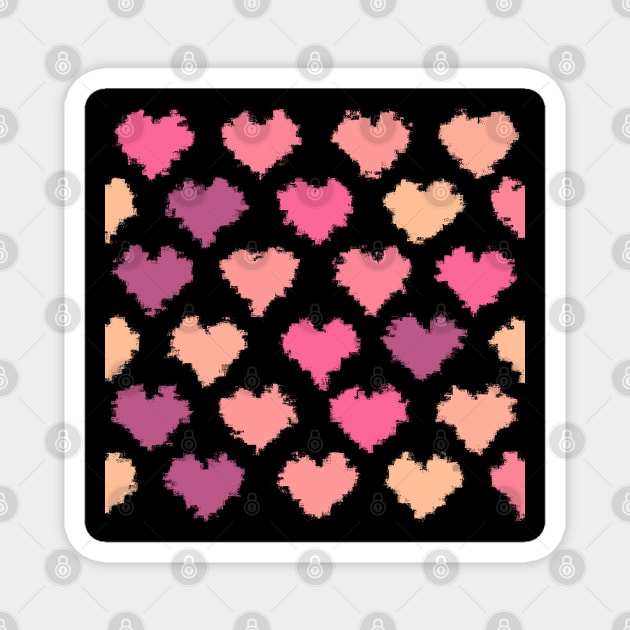 Pencil Stroke of Pixel Pink Hearts Pattern Magnet by Peaceful Space AS