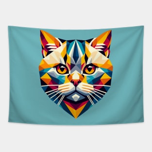 Colorful Geometric British Shorthair: Chic Feline Art Tapestry