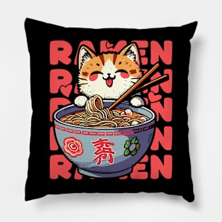 Cute Kawaii Anime Ramen Lover Cat Retro Japanese Noodles Pillow