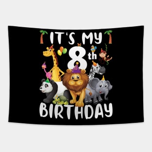 Its My 8th Birthday Safari Jungle Animals Lover 8th Birthday Tapestry