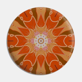 Cartoon Mandala Flower Orange and Pink Pin