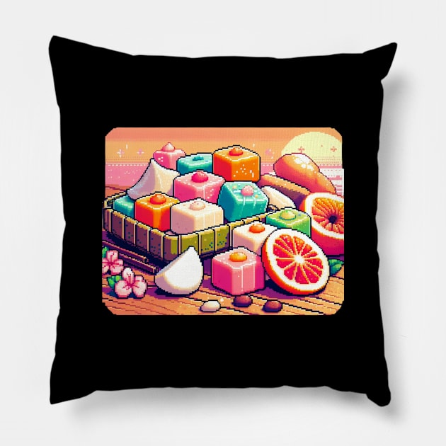 Mochi Kawaii Sunset Fruit Flower Candy Gift Pillow by Flowering Away