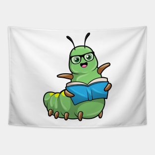 Caterpillar as Nerd with Book & Glasses Tapestry