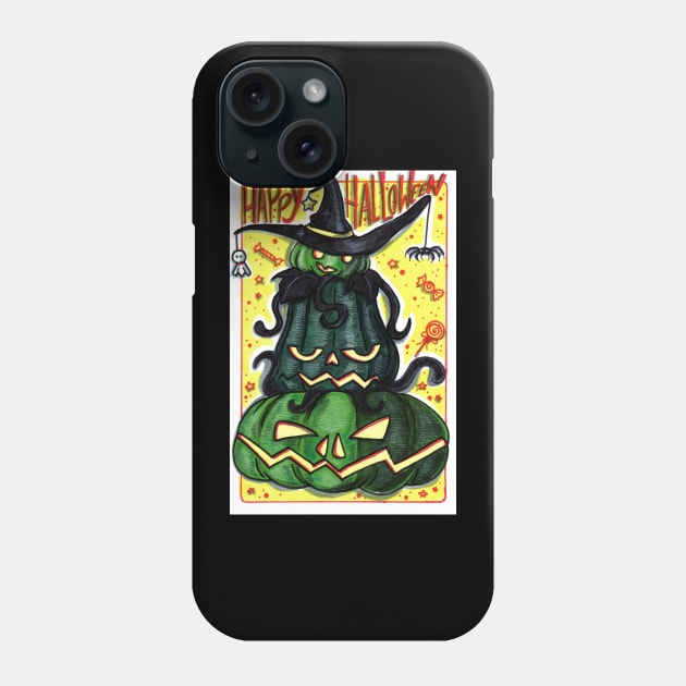 Happy Halloween Stack of Green Pumpkins Phone Case by saradaboru