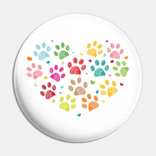 Colorful doodle dog paw print made of heart Pin