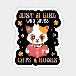 Retro Groovy Just A Girl Who Loves Books And Cats Book Lover Magnet