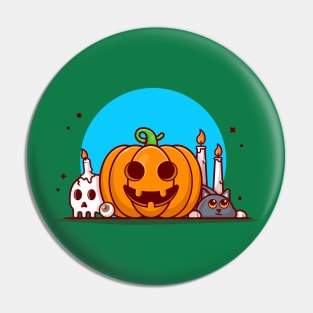 Cute Witch Pumpkin Riding Magic Broom Cartoon Vector Icon Illustration Pin