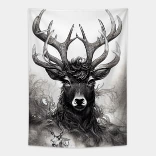 Stag Deer Wild Nature Illustration Line Epic Illustration Line Art Tapestry