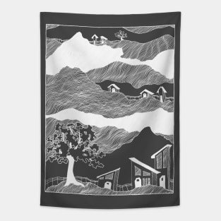 Little houses - chalkboard, mountains travel, outdoors Tapestry