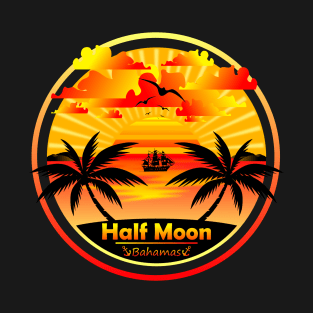 Half Moon Beach Bahamas, Palm Trees Sunset Summer T-Shirt