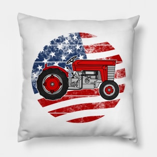 Vintage Tractor USA Flag Patriotic Farmer Farming 4th July Pillow