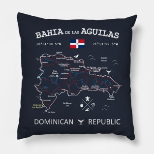 Bahía de las Águilas Dominican Republic Flag Travel Map Coordinates GPS Pillow