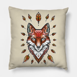 geometric fox and fall leaves Pillow