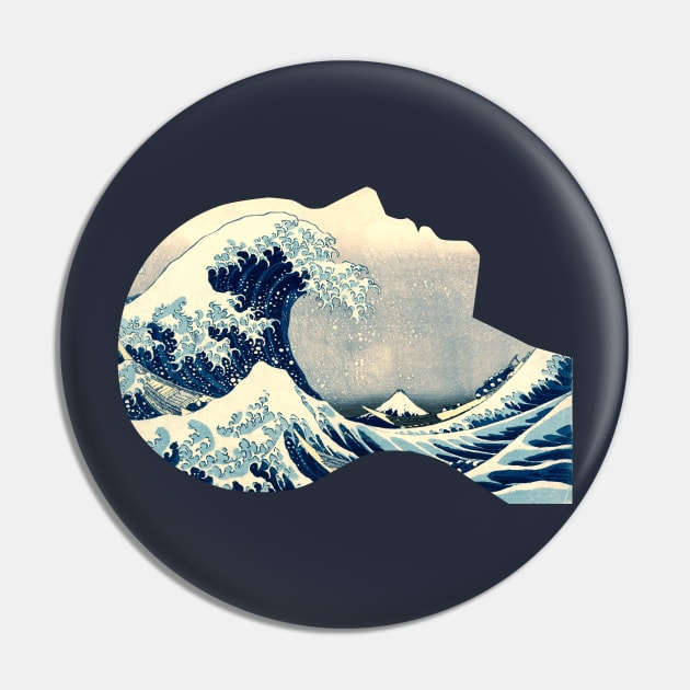 Blue Wave, Hokusai Great Wave in My Head Pin by cartogram