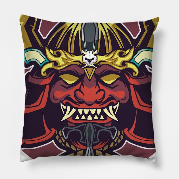 SAMURAI MASK ILLUSTRATION COLORFUL Pillow by khamidfarhan182