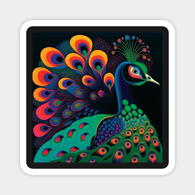 Striking Green Peacock Art Magnet by Geminiartstudio