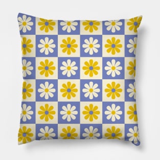 Magnolia Yellow Mod Flower Checkers Pillow