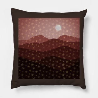 Brown Earthy Starry Mountains and Moon Abstract Pillow