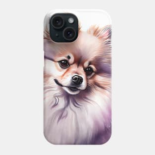 A Cute Watercolor of a Pomeranian Dog with Purple Accents Phone Case