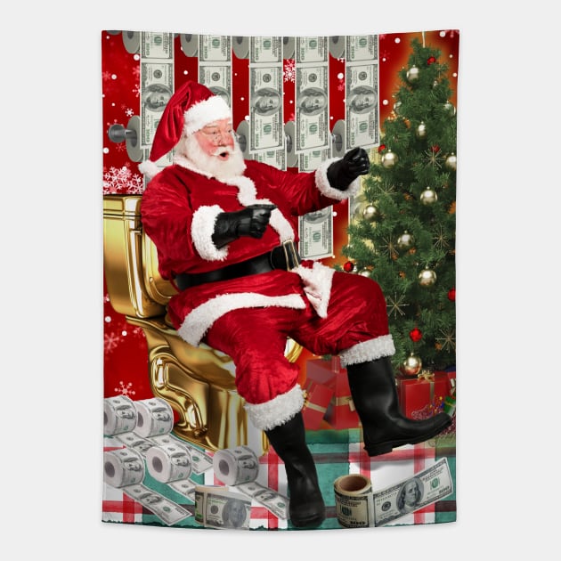 Christmas Santa Claus Money meme Tapestry by LaartStudio