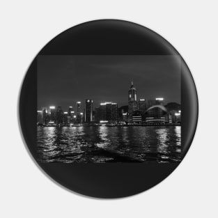 Black and White Hong Kong skyline Pin