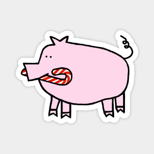 Cute Christmas Pig with Candy Cane in Mouth Magnet