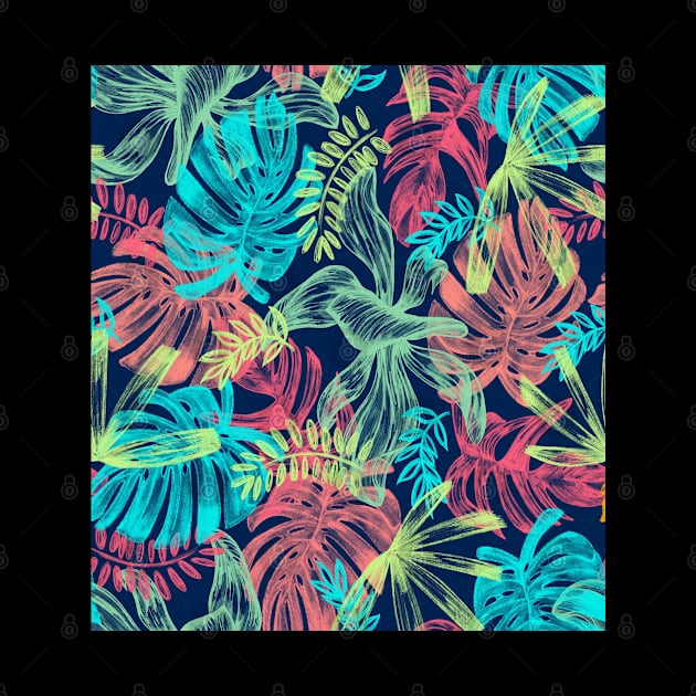 Blue and Green Tropical Palm Leaf Print by Mirnamar