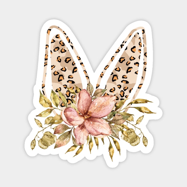 Cute leopard floral boho bunny ears illustration Magnet by tiana geo
