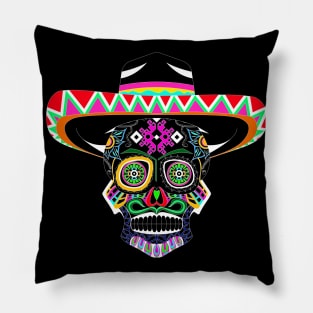 sugar skull in mariachi style ecopop pattern mandala Pillow