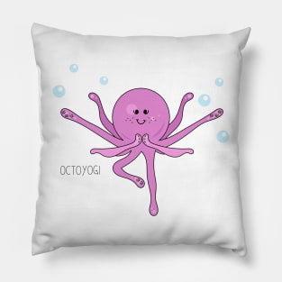 Cartoon drawing of an octopus practicing yoga Pillow