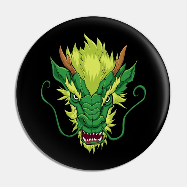 Chinese Dragon Head Green Pin by Malchev