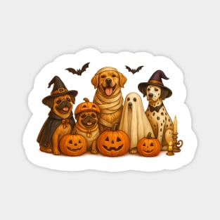 Funny Dog Halloween Squad – Ghost, Witch, and Mummy Costume Party Design Magnet