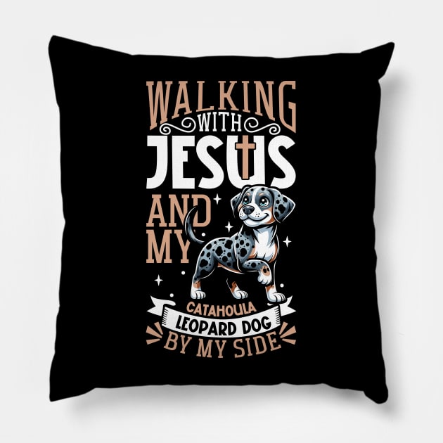 Jesus and dog - Catahoula Leopard Dog Pillow by Modern Medieval Design