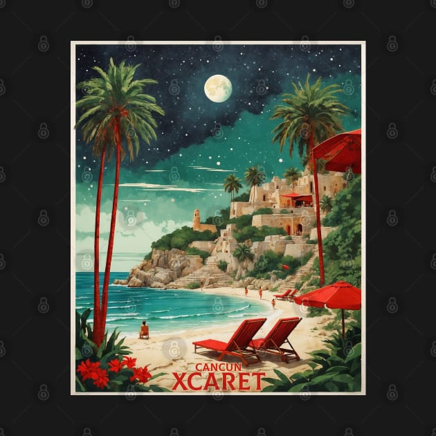 Xcaret Mexico Starry Night Vintage Poster Tourism by TravelersGems